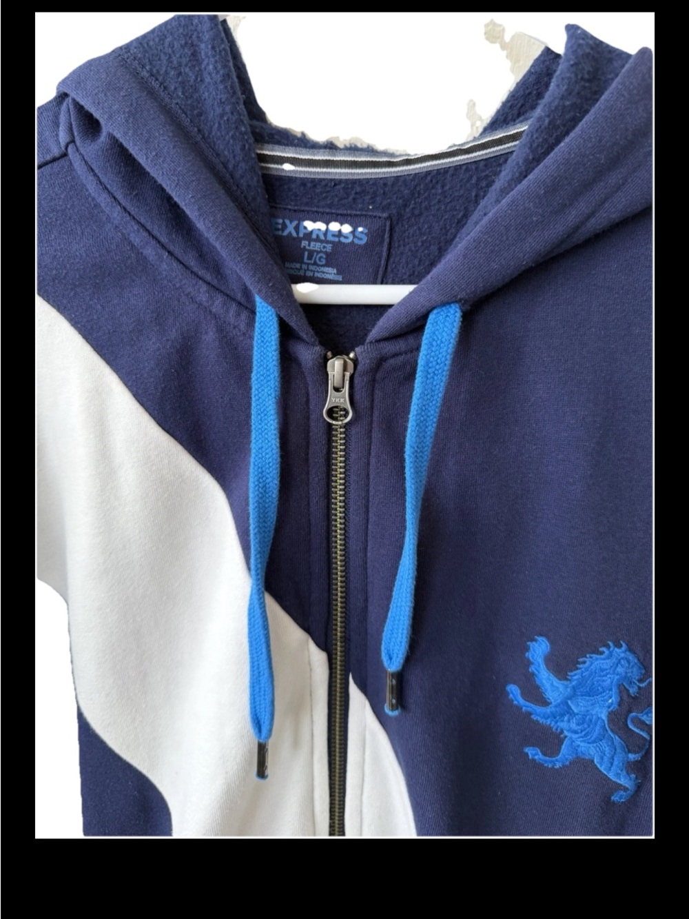 Retro Y2K Blokecore Athleisure Cozy Fleece Zip-Up Hoodie Mens Diagonal Stripe L - Picture 4 of 11